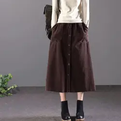 A-line Skirt Ladies Loose 2024 New Autumn Winter Women Clothes Buttons High Waist Skirt Autumn All-match Mid Length Skirt Femme