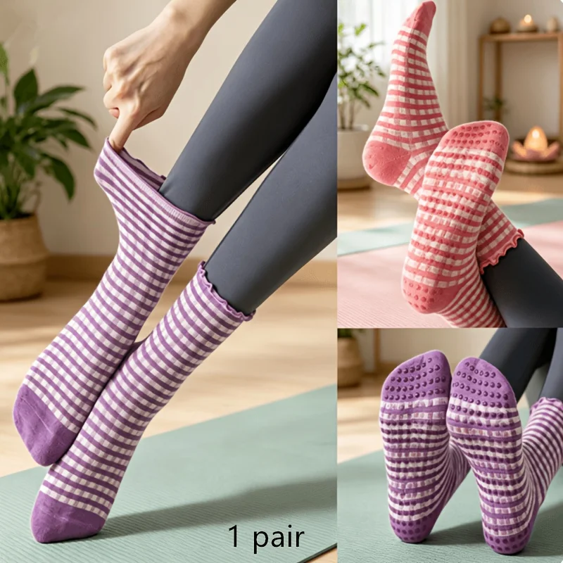 

1 Pairs Double Grid Anti Slip Pilates Fitness Floor Anti Slip Lotus Yoga Sports Socks
