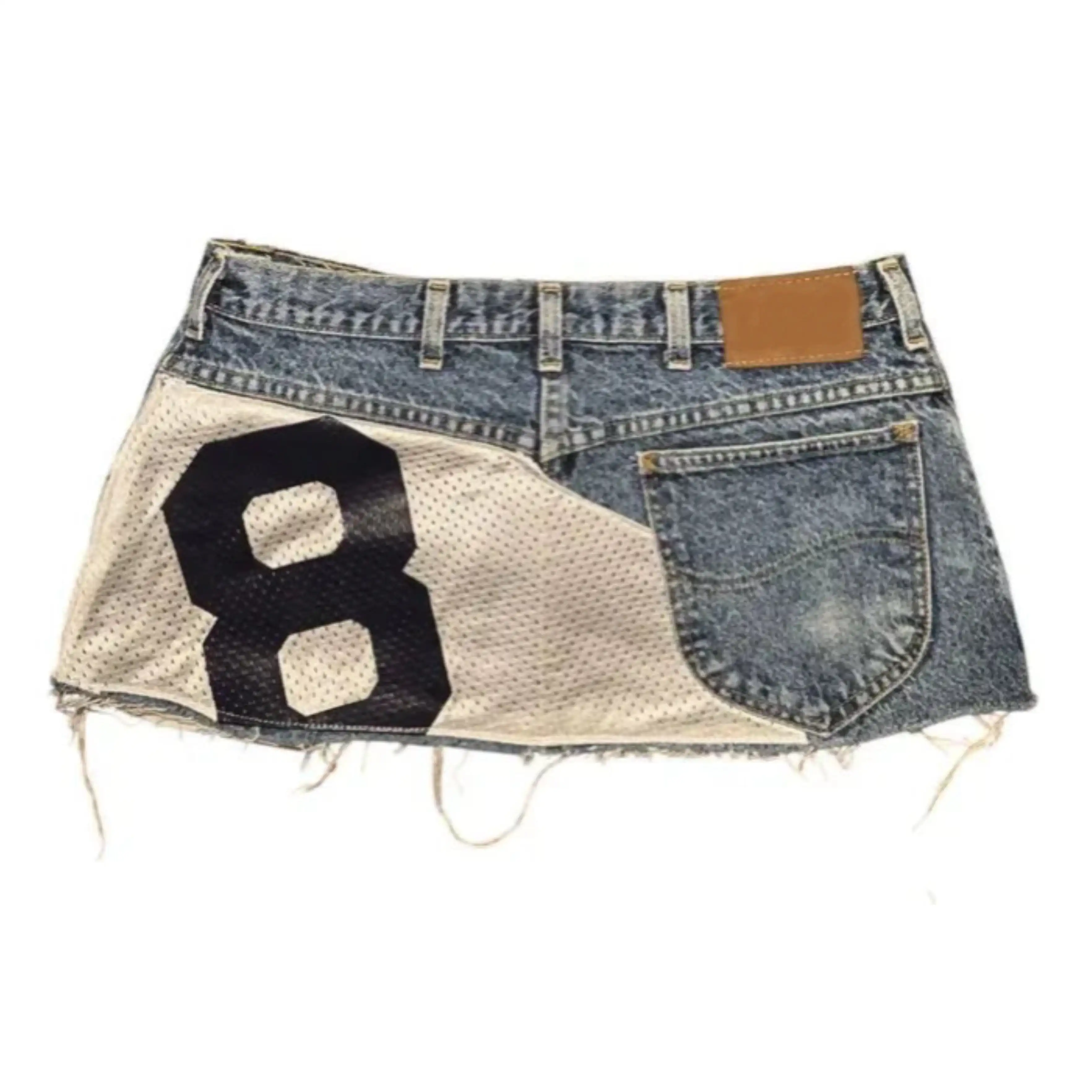 Spliced ‘8’ Jersey-Style Denim Mini Skirt Reigned Denim Women Shorts Slim Jean Low Waist Short Street Mini Short Women Clothing - view 3