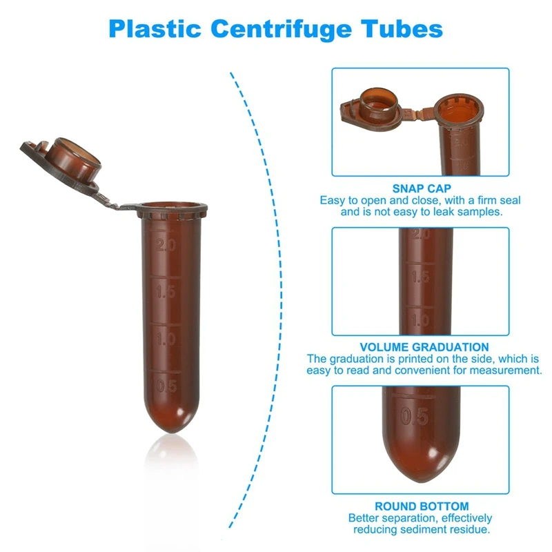 2ML Centrifuge Tubes, 1000 Pcs Round Bottom Centrifuge Tube With Snap Cap And Graduated Marks For Sample