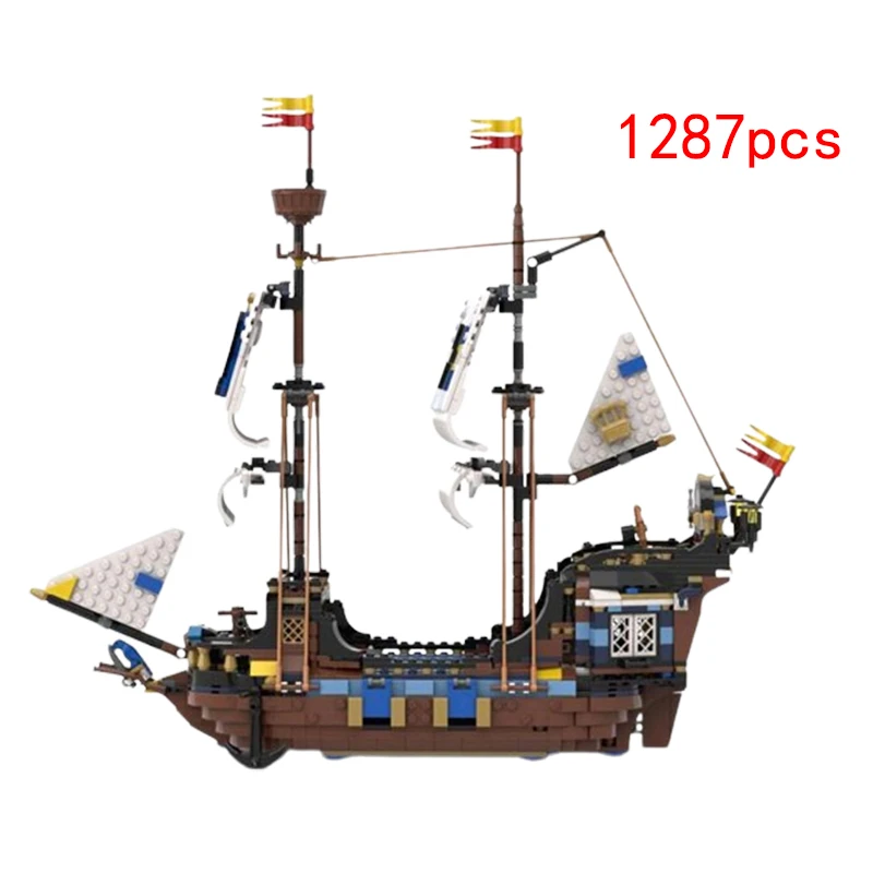 Spot small particle MOC medieval pirate series ship 1287pcs building block model gift toy puzzle ornament