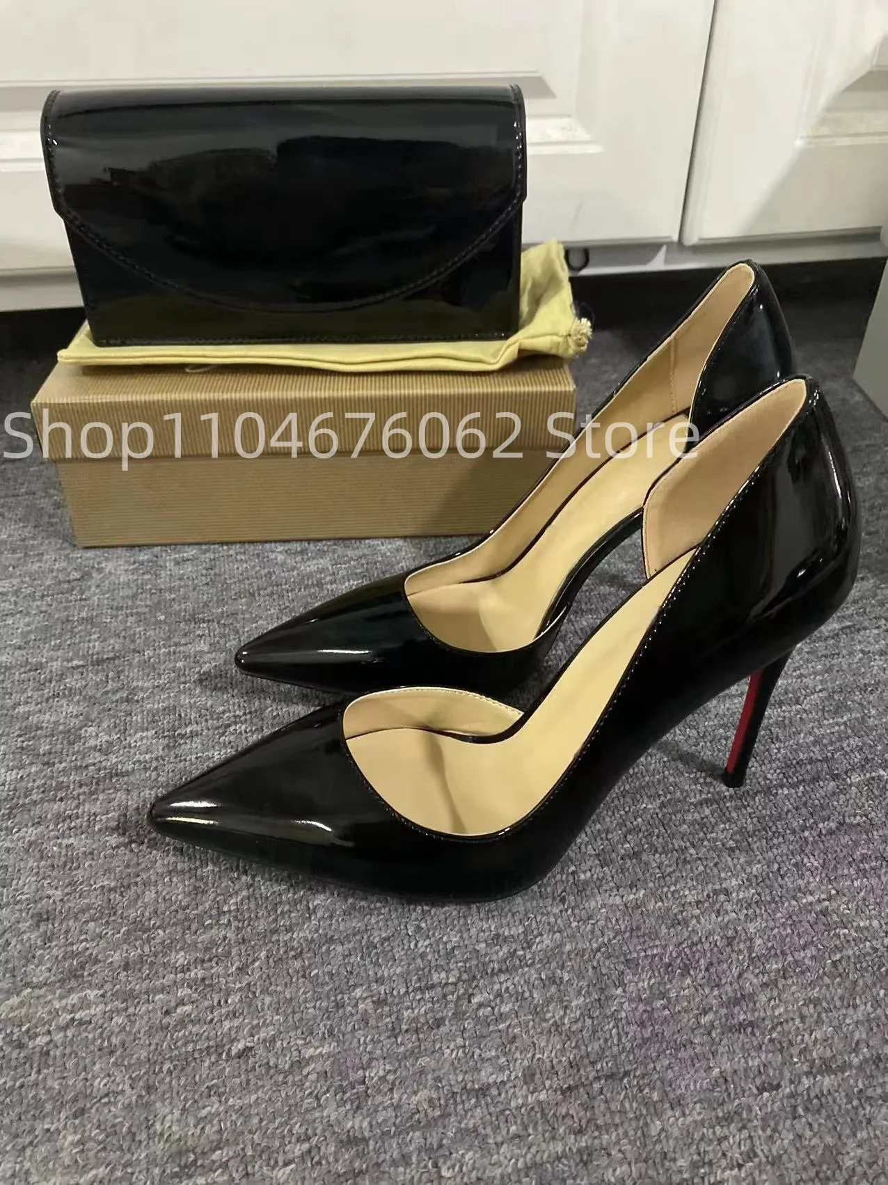 

Pointy Toe Thin With Sexy Elegant Women's Single Shoes Spring 2025 New Women Black High Heels Matching The Same Color Bag
