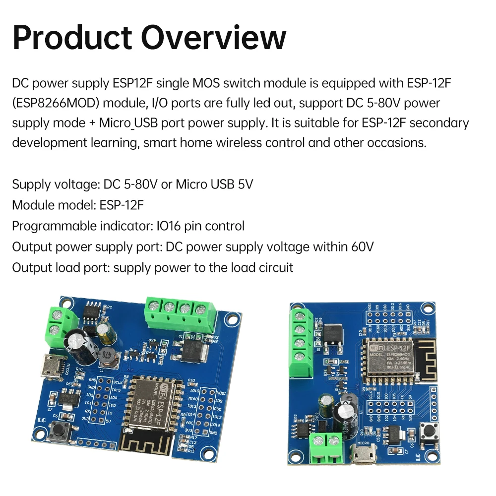 تيار مستمر 5-80 فولت مايكرو USB ESP8266 واي فاي 1 قناة التتابع MOS التبديل وحدة التحكم ESP-12F مجلس التنمية 32Mbit SPI فلاش لاردوينو