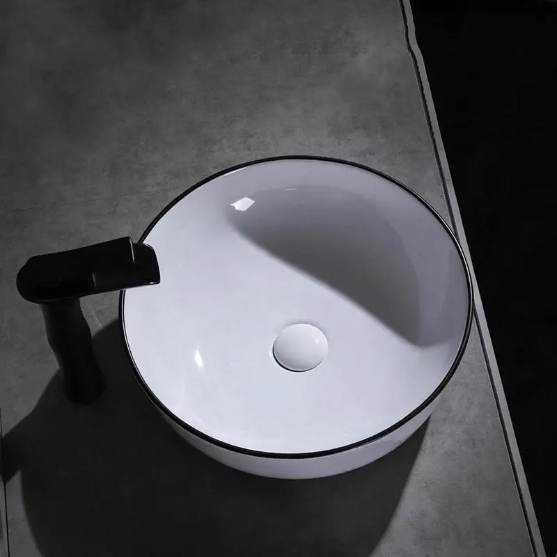Black Edge Round Table Basin Household Washbasin Hotel Bathroom Art Basin