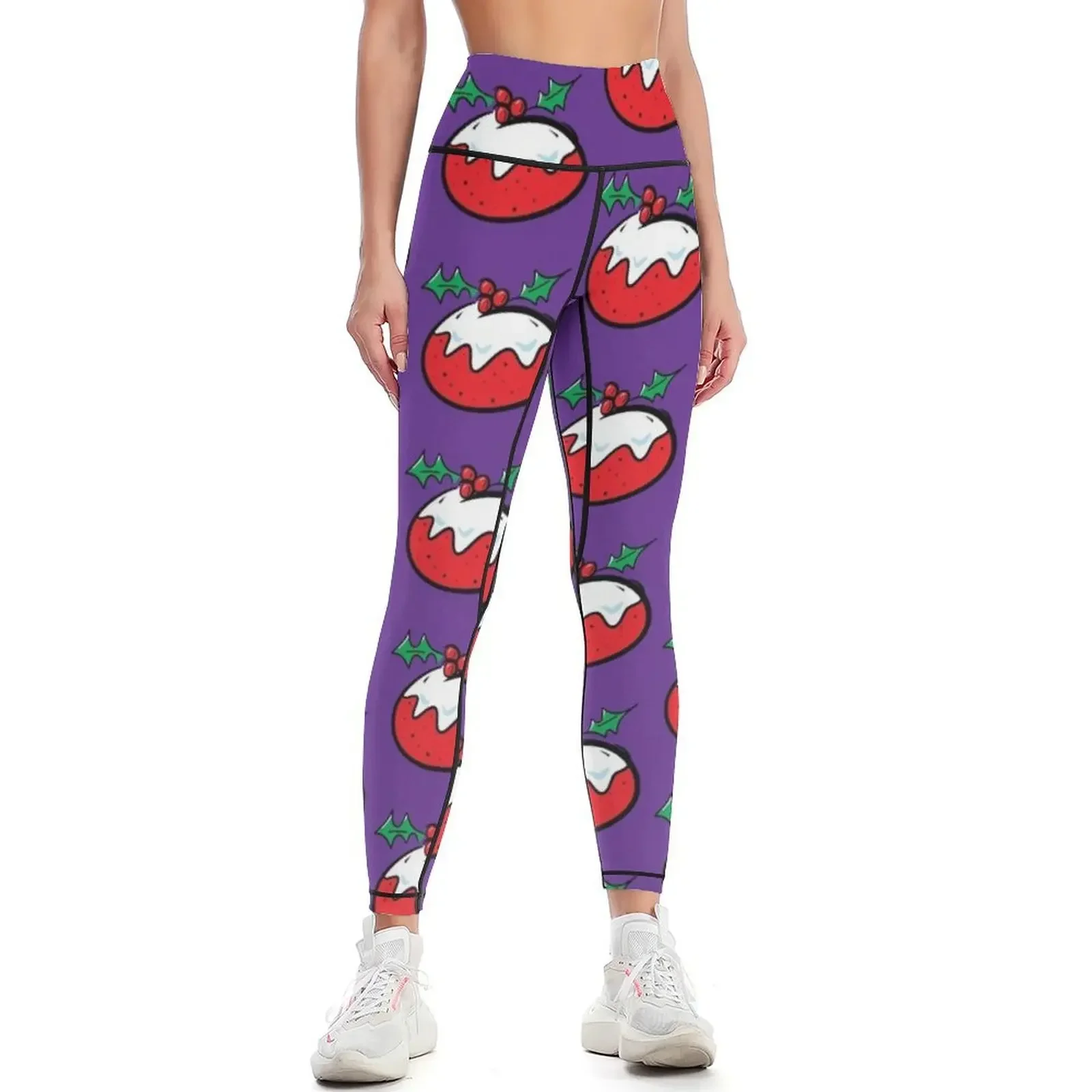 

Christmas Pudding on Purple Leggings gym clothing Legging sexy woman Female legging pants for girls Womens Leggings