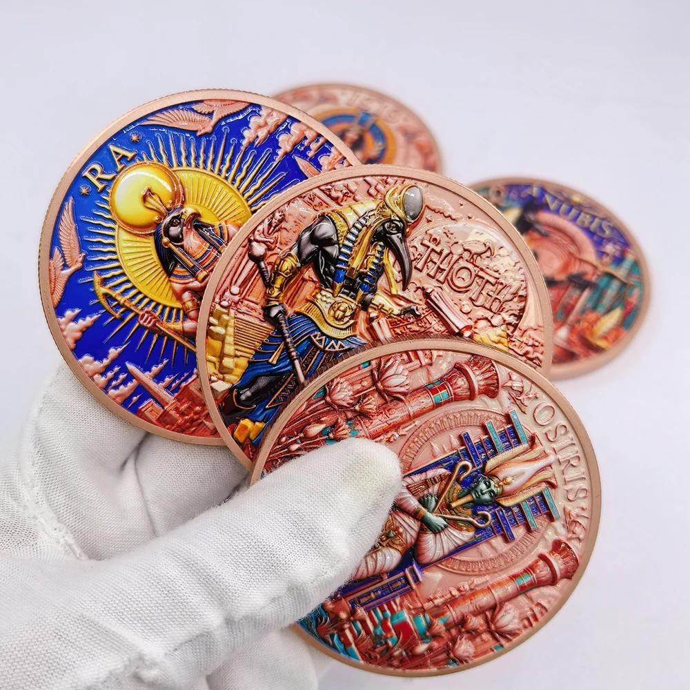 5 Designs 5 OZ Pure Copper Commemorative Coin Ancient Egyptian Gods Ra Anubis Isis Osiris Thoth Crafts Collectible Gift