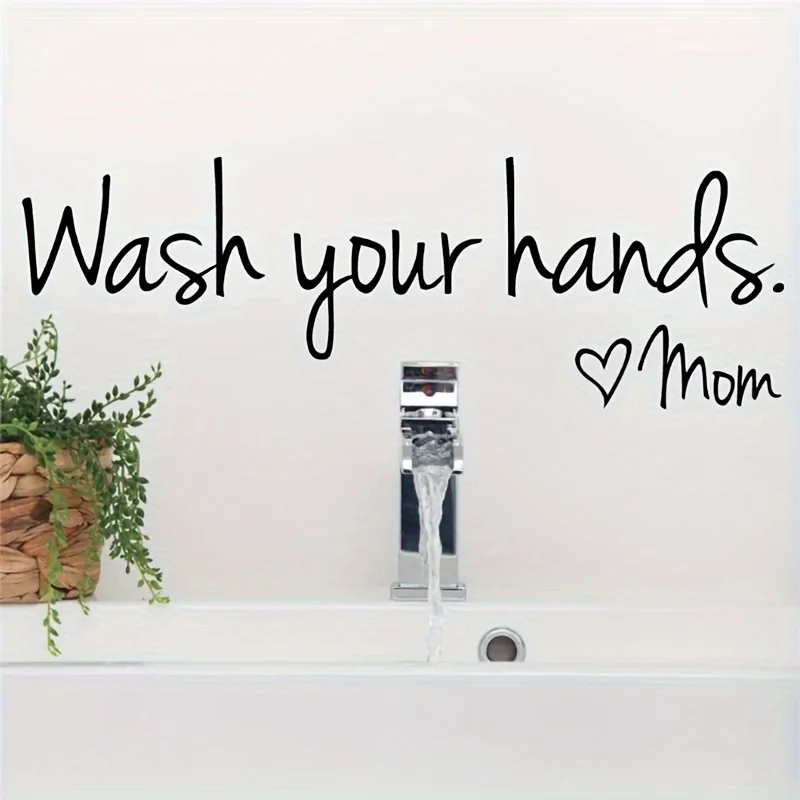 1pc Wash Your Hands Love Mom Themed Wall&Window Decal,Self-Adhesive Decorative Sticker,Perfect for Bathroom, Washroom, Sink Area