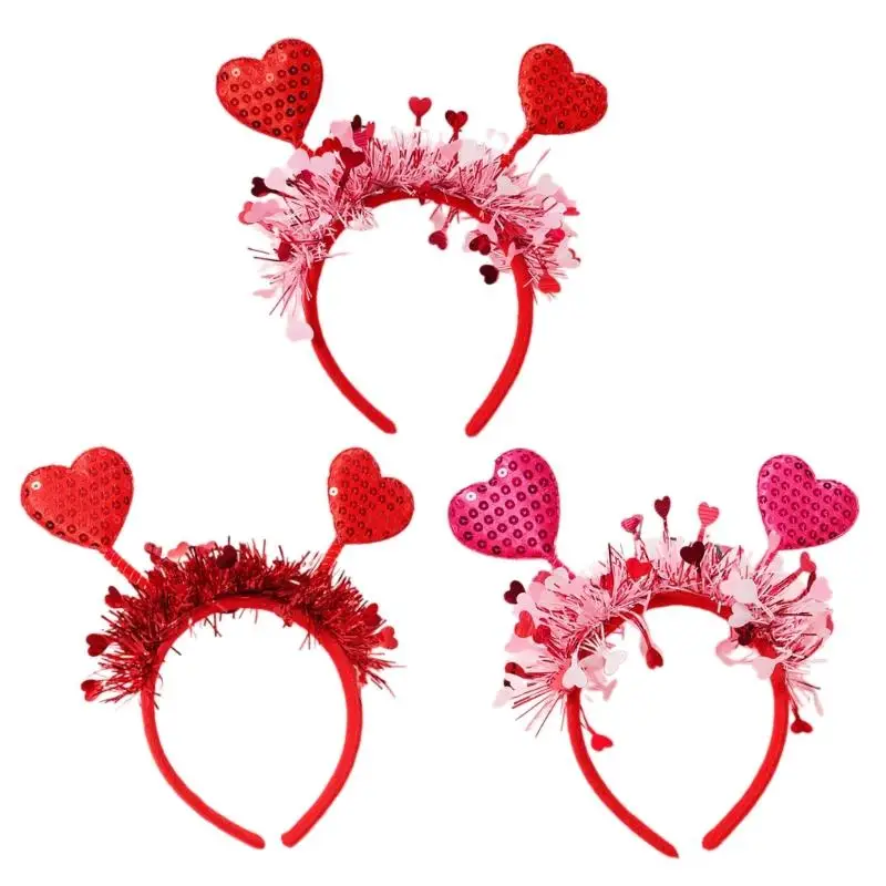 

Sweet Headbands with Heart Tinsel Headband Valentines Headband Multipurpose Banquet Party Hair Hoop for Woman