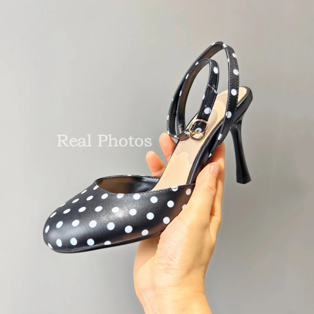 Polka Dot Leather Ankle Strap High Heel Pumps for Weddings