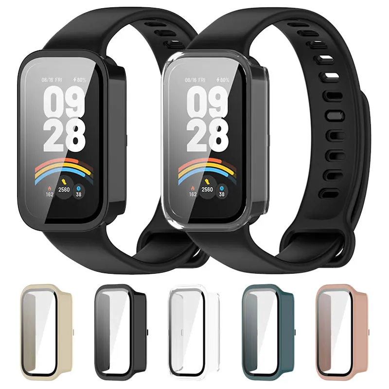 

PC +Tempered Glass Case for Xiaomi Mi Band 9 Active Smartwatch Band Screen Protector Cover Shell for Redmi Band 3 Accessories