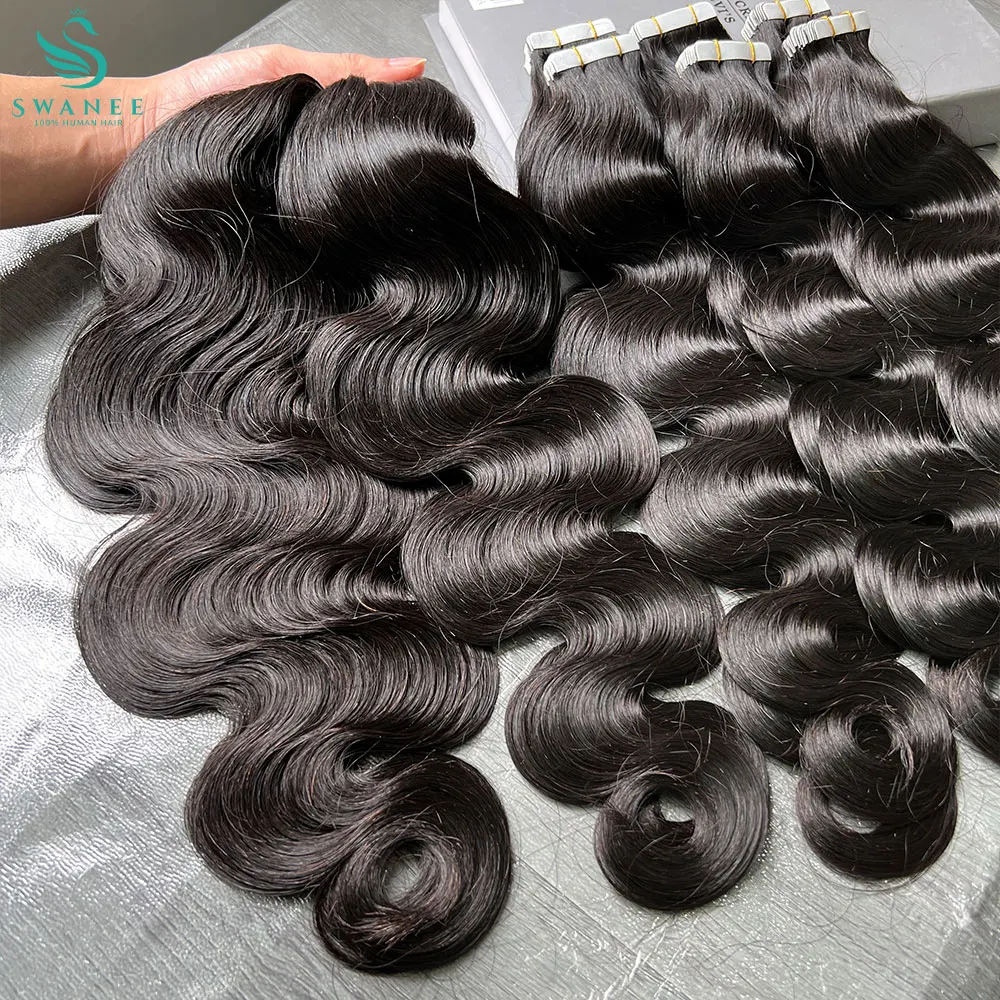 

Накладные волосы SWANEE Tape In Human Hair Body Wave, 100% натуральные волосы, бесшовные, на основе полиуретановой основы, с клеевым покрытием, салонного качества, для женщин.