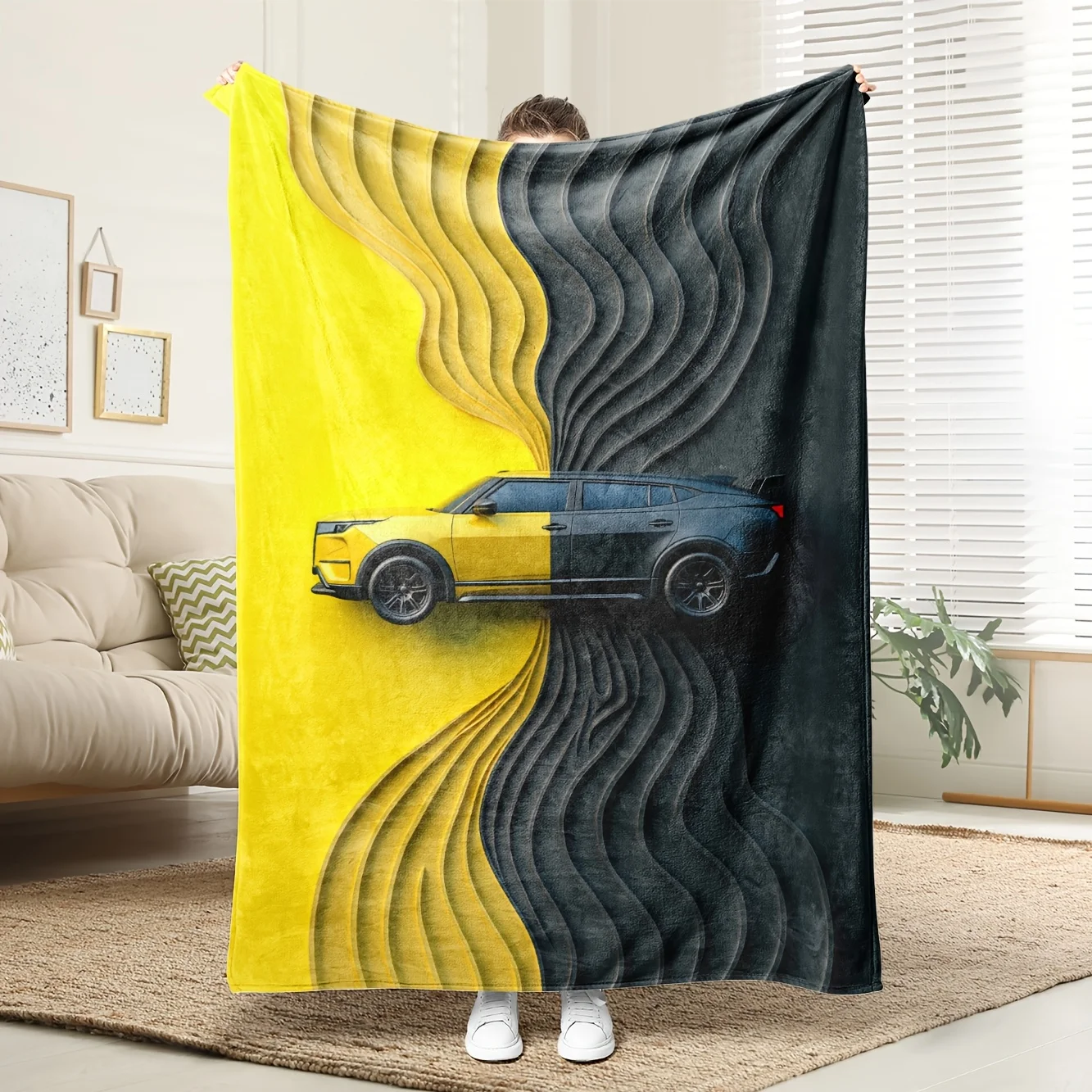 

1pc Carrot & Daisy Fleece Blanket - 100% Polyester Beige/Green, All-Season Kids Bedding Gift