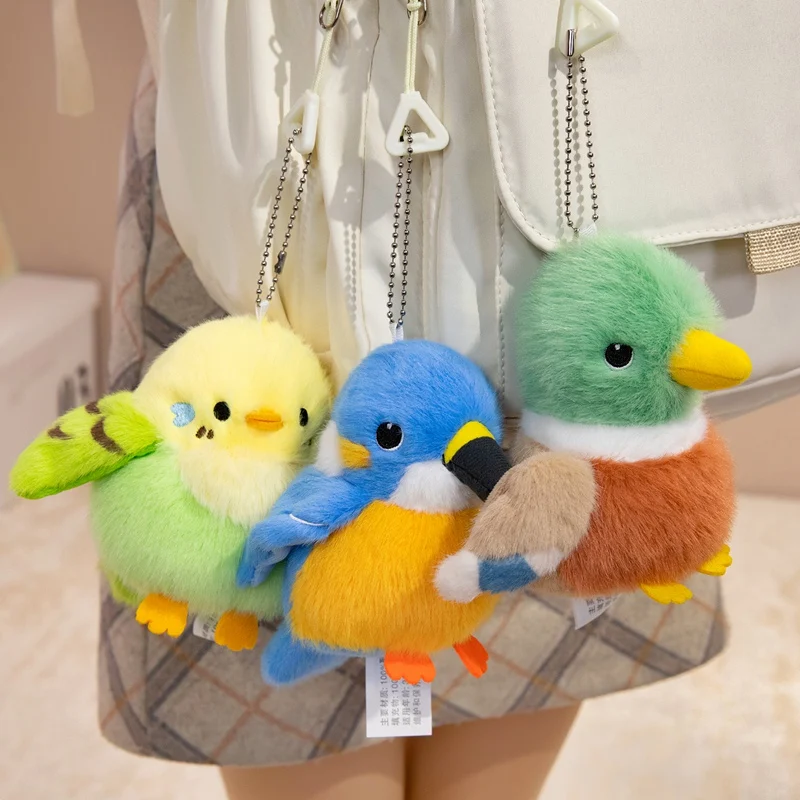 

12cm Cartoon Birds Plush Pendant Keychain Anime Cute Girl Kawaii Room Decor Holiday Gifts Toys Parrot stuffed doll Keyrings
