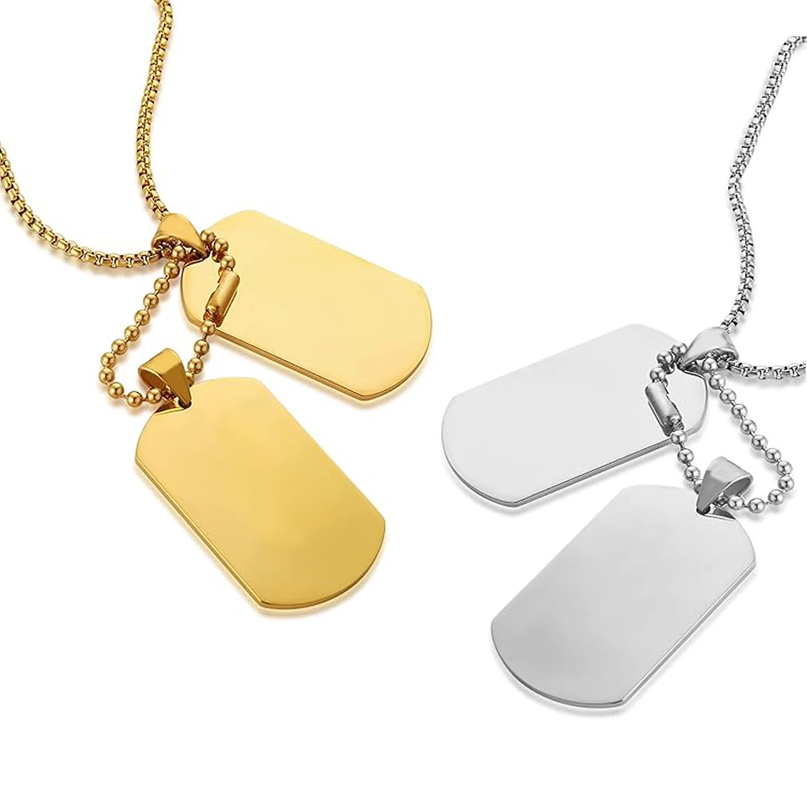Hochglanzpolierte Erkennungsmarken-Halskette für Männer, Edelstahl, blanko, Militär-Armee-ID-Tag, doppelte Erkennungsmarke, baumelnde Anhänger-Halskette – Detail 4