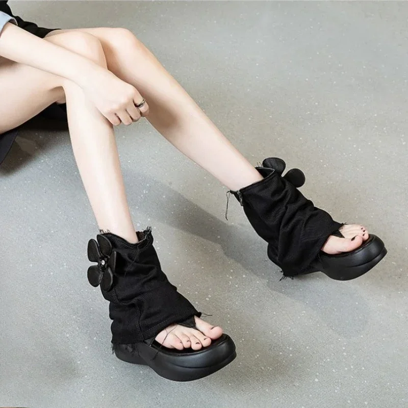 المرأة سميكة القاع صندل الأحذية 35-40 سستة كليب تو الارتفاع زيادة جولة تو خفيفة الوزن صنادل مماشي للموضة أحذية مريحة #1