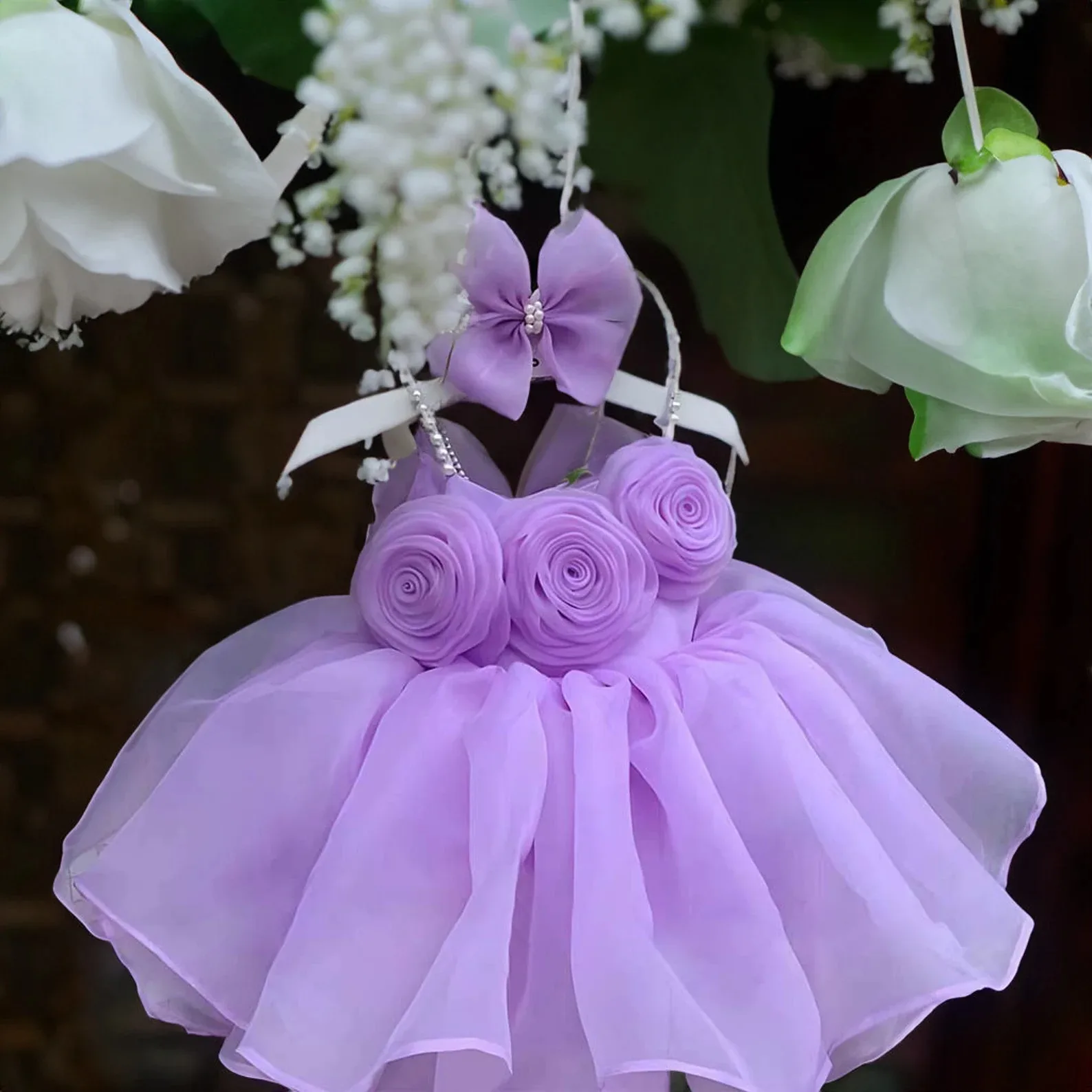 Custom Spaghetti Strap 3D Rose Tulle Flower Girl Dress For Luxury Wedding Birthday Party Pageant Runway Formal Gown For Kids