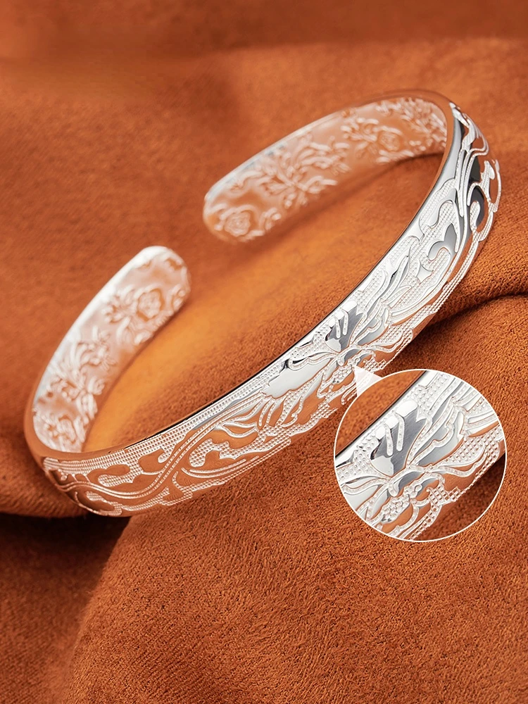 Exquisite Sterling Silver Flowers Like Brocade Foot Silver Bracelet To Send Friends Birthday Holiday Gift Decoration Figurines