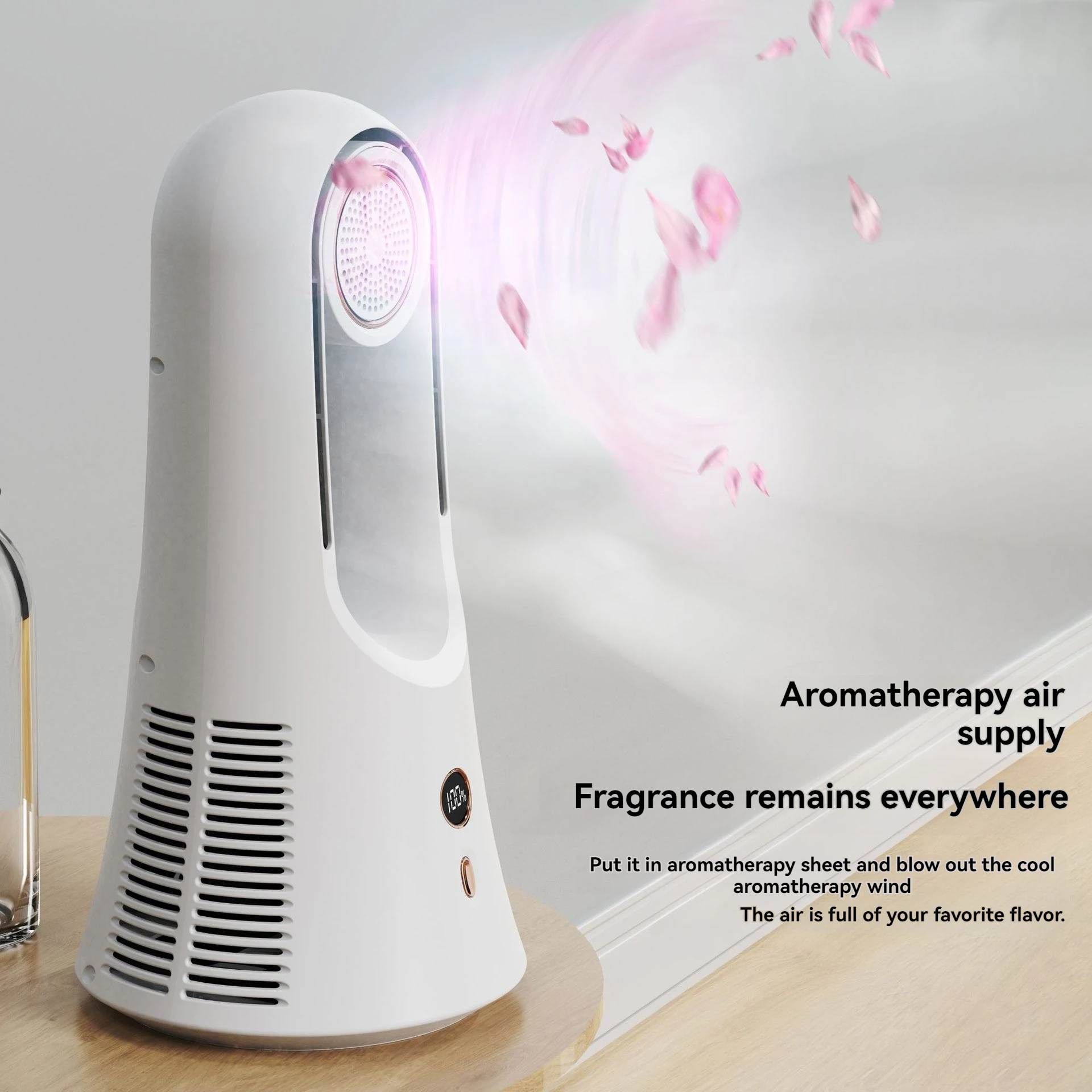 2024 New Fragrance Leaf less Fan Desktop USB Tower Fan Small Smart LED Screen Display Air Conditioning Fan for Home Bedroom