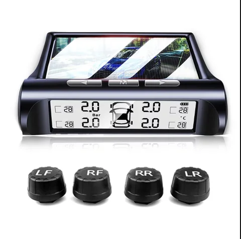 Солнечный датчик давления в шинах TPMS, система мониторинга давления в шинах автомобиля с 4 внешними датчиками TMPS