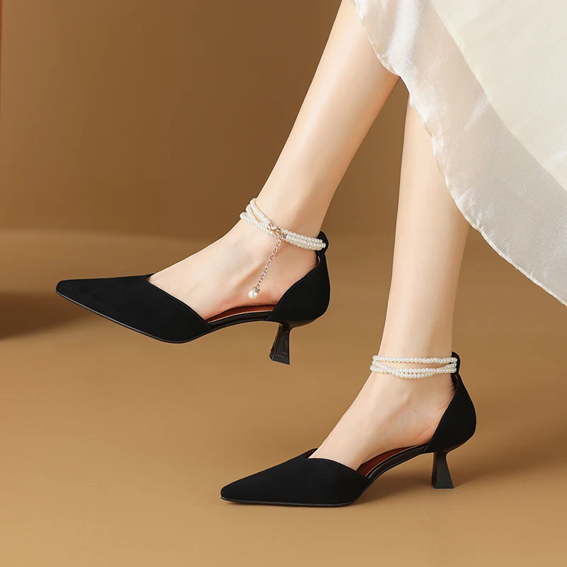 

Women's Leather Heeled Sandals Handmade Soft Suede/Cowhide Summer High Heels Shoes for Women