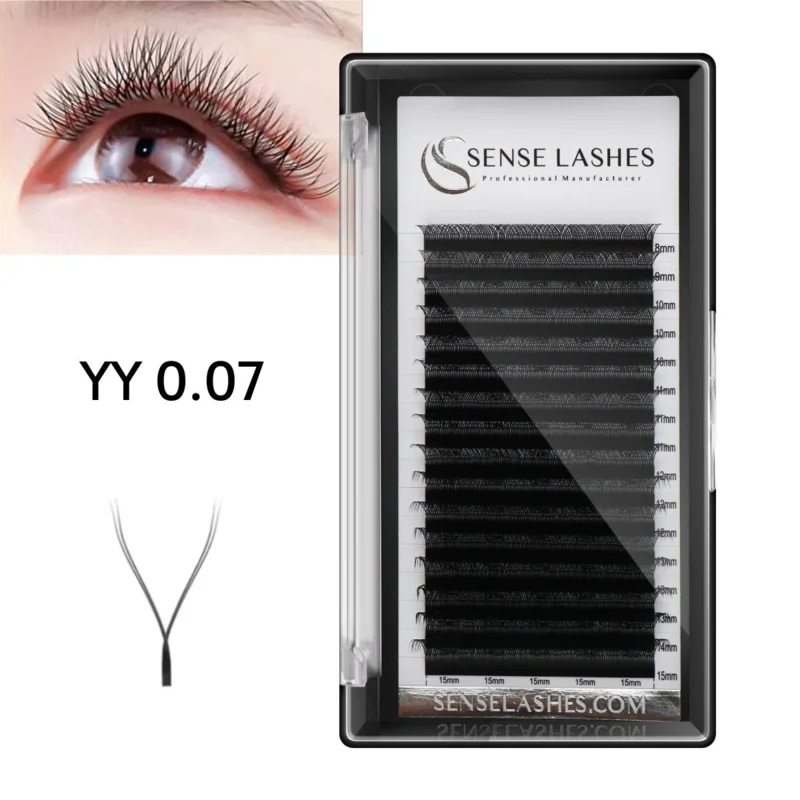 

SENSE LASHES YY Shape Eyelash 16 Rows Matte Black Premade Volume Fans Faux Mink Natural Soft Eyelashes Extension Makeup Tool