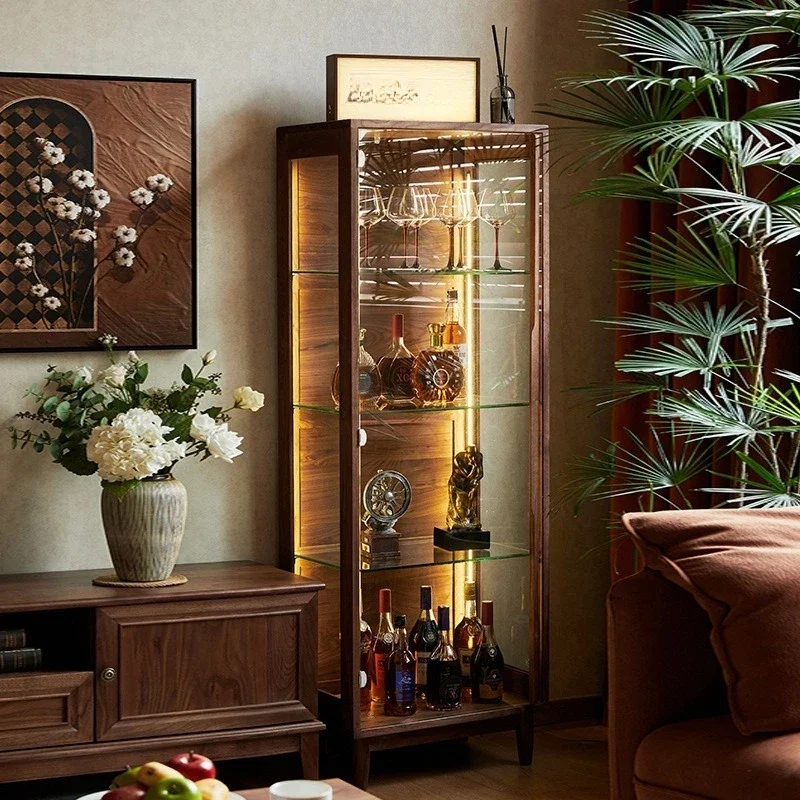 OEMNorth American glass figure display cabinet, light luxury solid wood dust-proof glass door storage bookcase, living room