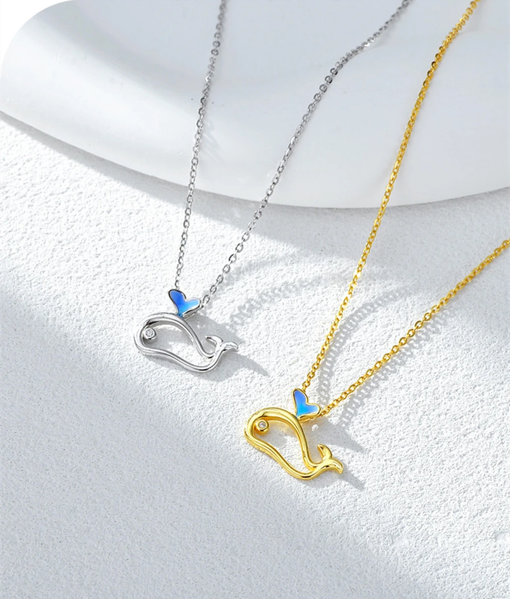 

S925 Sterling Silver Whale Towards The Sea Bracelet Light Luxury Ocean Style Hollow Whale Pendant Collarbone Chain for Women