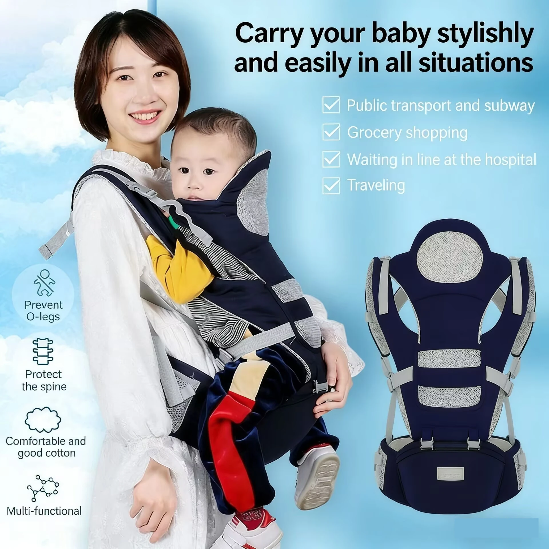 Baby Sling Carrier, 3-in-1 Ergonomic Backpack Carrier, Easily Adjustable Baby Carrier Newborn To Toddler Ergonomic Multi-purpose
