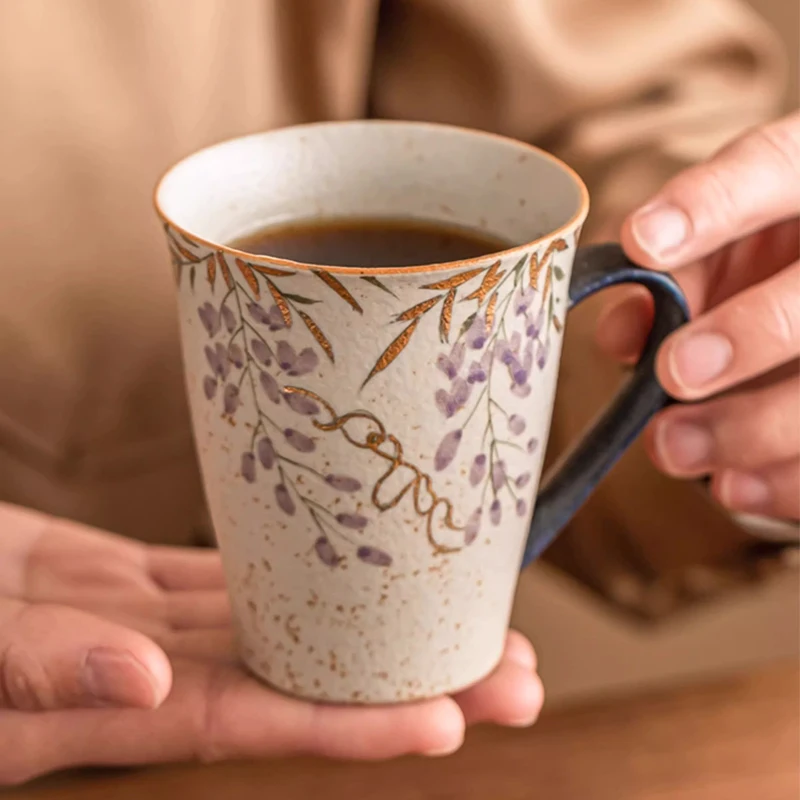 Chinese Style Ceramic Gift Cute Mug, Home Personal Office Creative Hand Drawn Flower Patterns, Milk Water Coffee Cup, 169ml, 1Pc