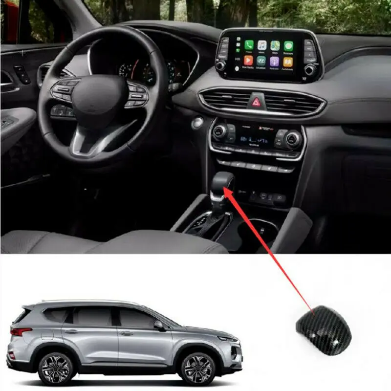 1PCS Carbon Fiber Gear Shift Knob Head Cover Trim Fit For Hyundai Santa Fe 2019-2021 Plastic Car Interior Decorative Covers