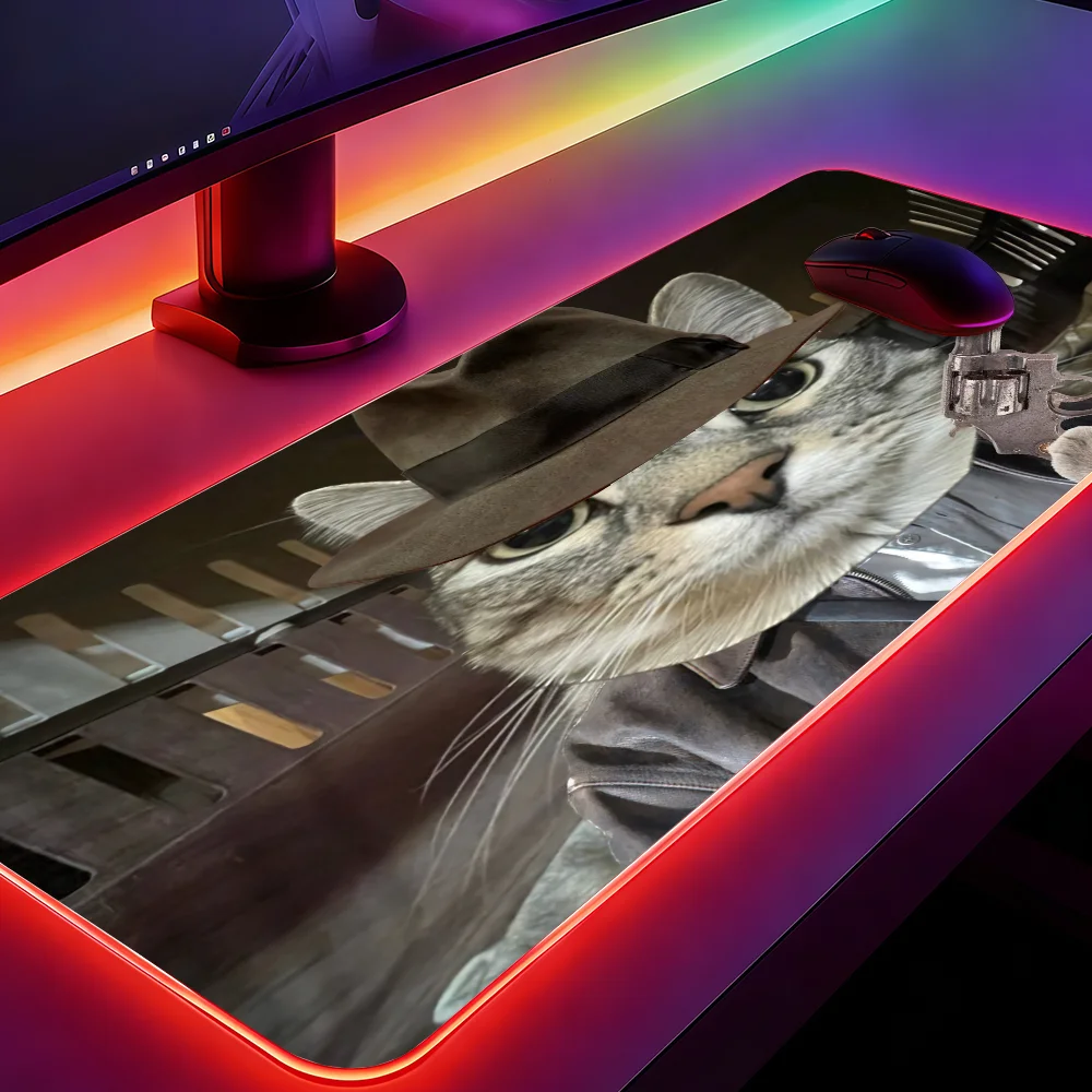 M-Meme Z-Zazu Silly Funny Cat Halloween Mouse Pad Gaming LED Table Pads Micro USB Backlit Rubber RGB Desk Mats Desktop XXL