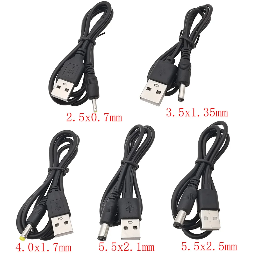 1PC 5V USB 2.0 typ męski do 2.5x0.7mm 3.5x1.35mm 4.0x1.7mm 5.5x2.1mm 5.5x2.5mm DC wtyczka kabla zasilającego łącze typu Jack przewód ładowarki