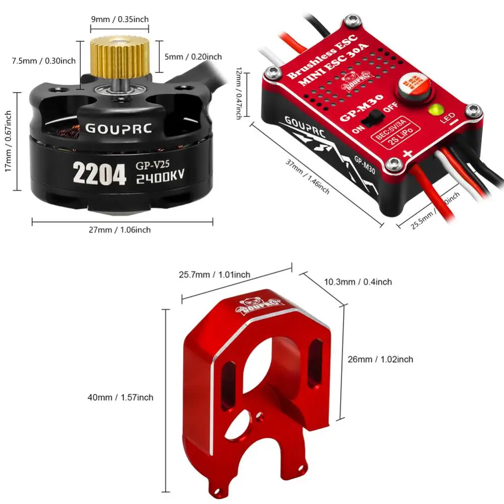 

2204 2400KV Brushless Outrunner Motor with Transmission and 30A ESC for 1/24 RC Crawler Axial SCX24 Upgrade