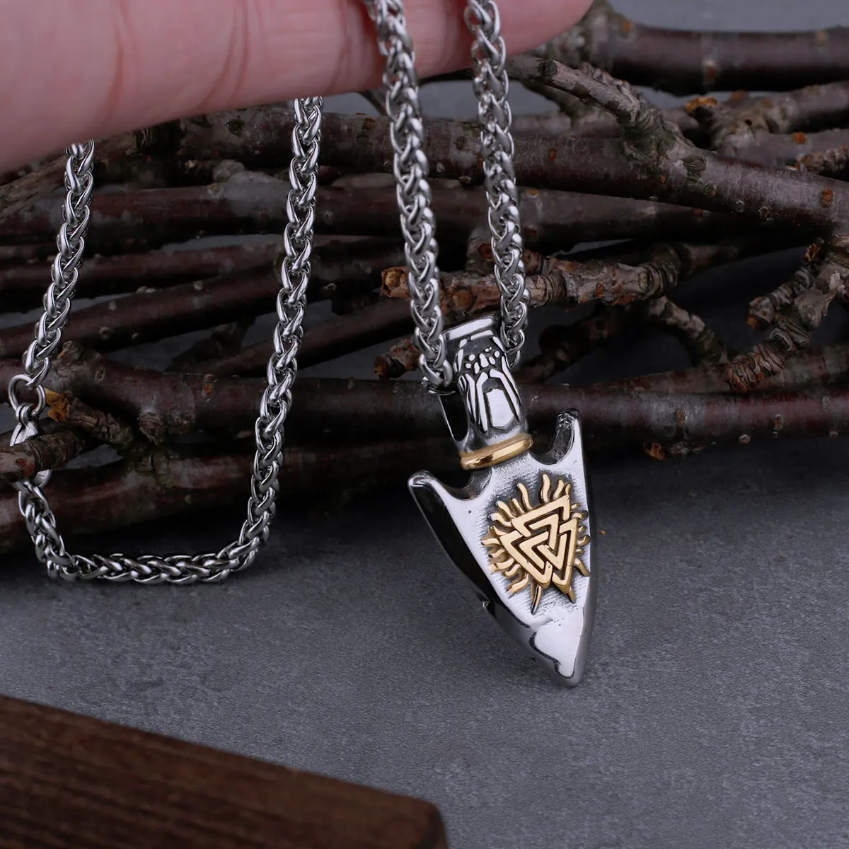 Vintage Viking Vegvisir Compass Rune Spear Necklace Stainless Steel Men\'s Charm Odin Valknut  Amulet Pendant Fashion Jewelry