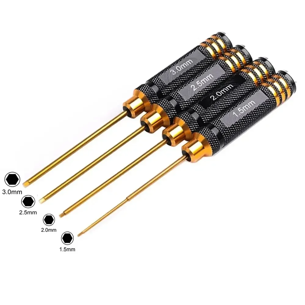4 pçs rc ferramentas hex chave de fenda conjunto titânio chapeamento endurecido 1.5 2.0 2.5 3.0mm chave de fenda hex chave para rc helicóptero carro rc brinquedos
