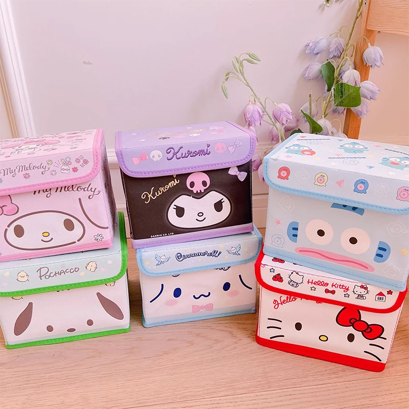 

Cute Cinnamoroll Desktop Storage Box Sanrio Anime Hello Kitty My Melody with Cover Dustproof Organizer Dormitory Household Toys