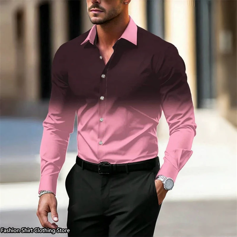 9-color men\'s shirt gradient shirt long-sleeved business office clothing loose version fashion casual soft fabric XS-6XL