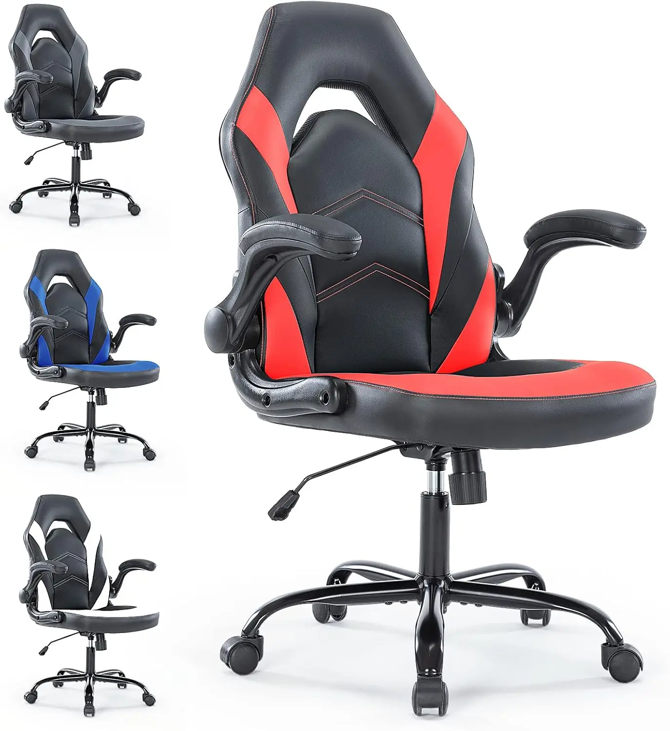 

OLIXIS PU Leather Padded Gaming Office Chair, 25.5D x 27.8W x 46H in, Red+Black