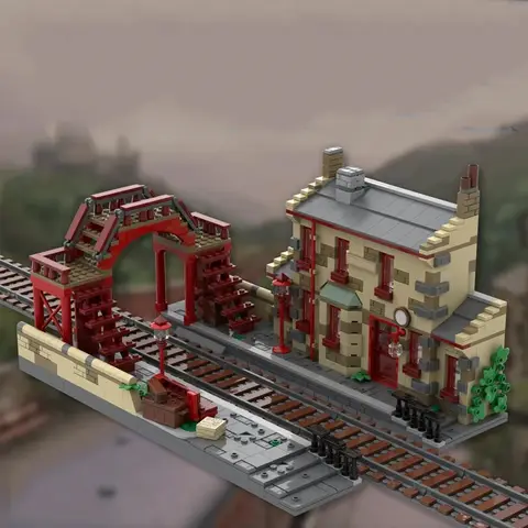 MOC Hogsmeaded Railway Tågstation De vises sten Byggstenar Kompatibla 76423 Förlängningstegel DIY Leksak Barnpresent 12 best sales tillbaka framtida tågmodell - №5