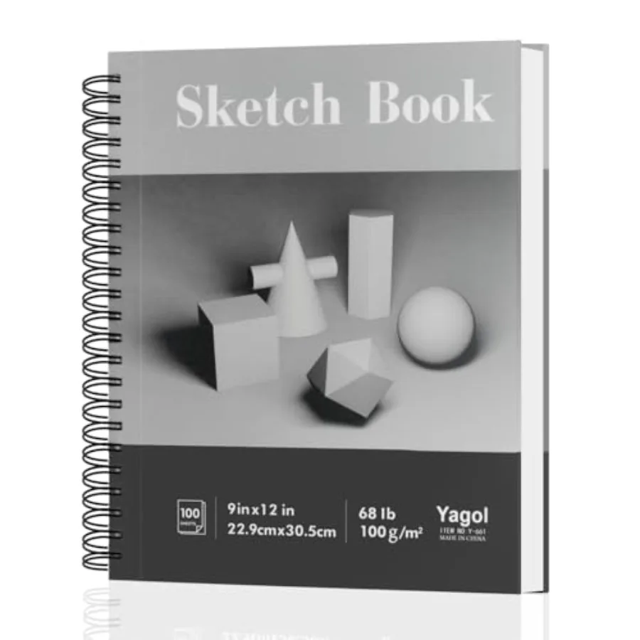 

Sketch Book 9x12, 100 Sheets Spiral Bound Sketchbook, 68lb/100gsm Acid-Free Drawing Paper Pad for Sketching, Pencil, Charcoal a