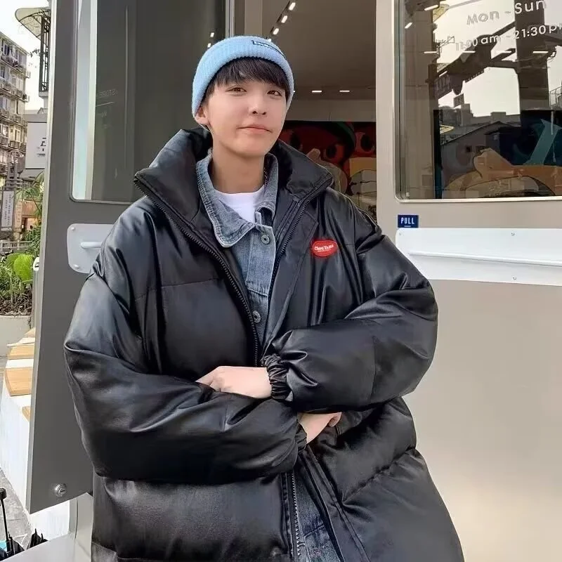 

Осенне-зимняя мужская куртка из искусственной кожи и хлопка большого размера, свободного кроя, в уличном стиле, повседневная, молодежная, модная