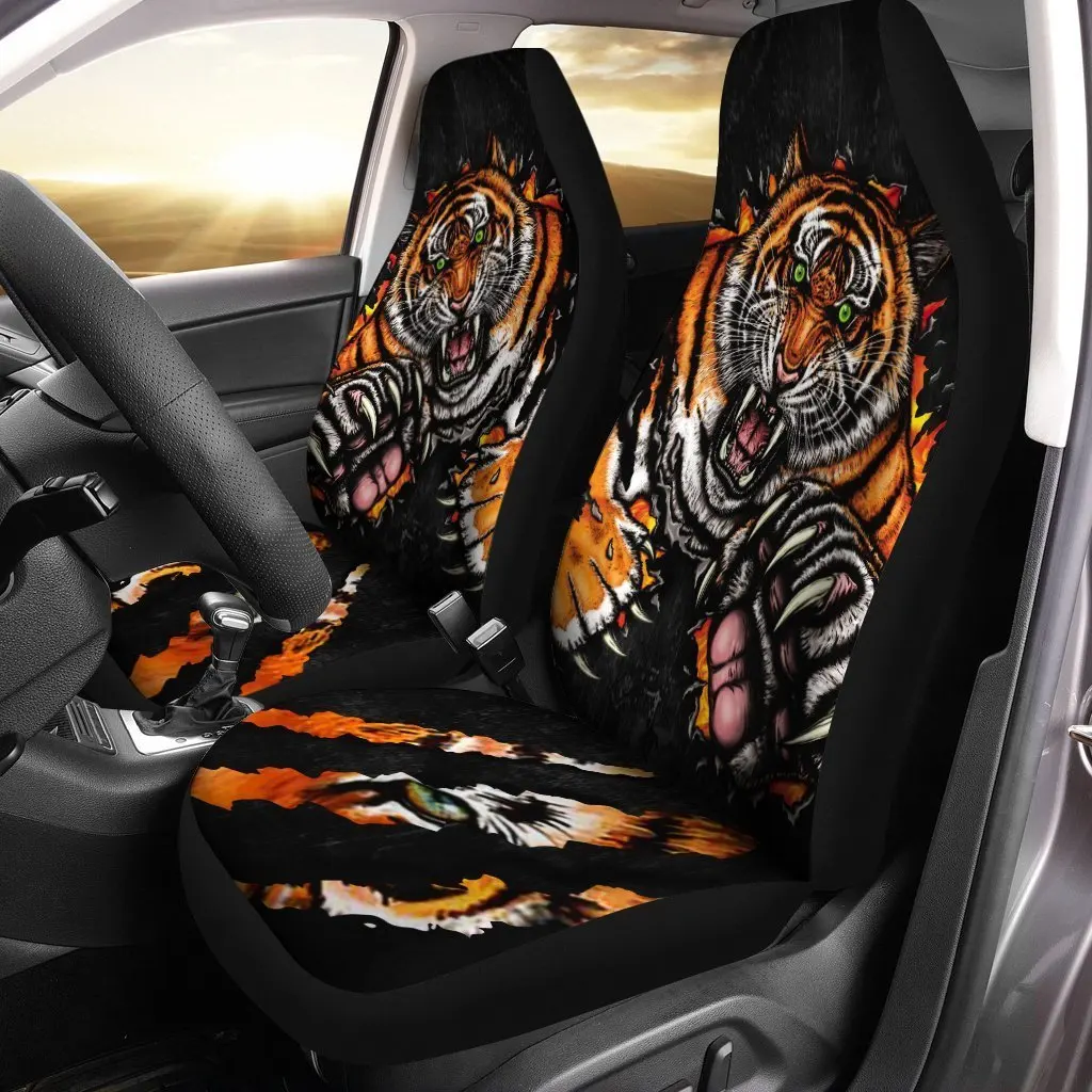 Gift For Dad Tiger Print Universal Car Seat Covers Fit for Cars Trucks SUV or Van  Auto Seat Cover Protector 2 PCS
