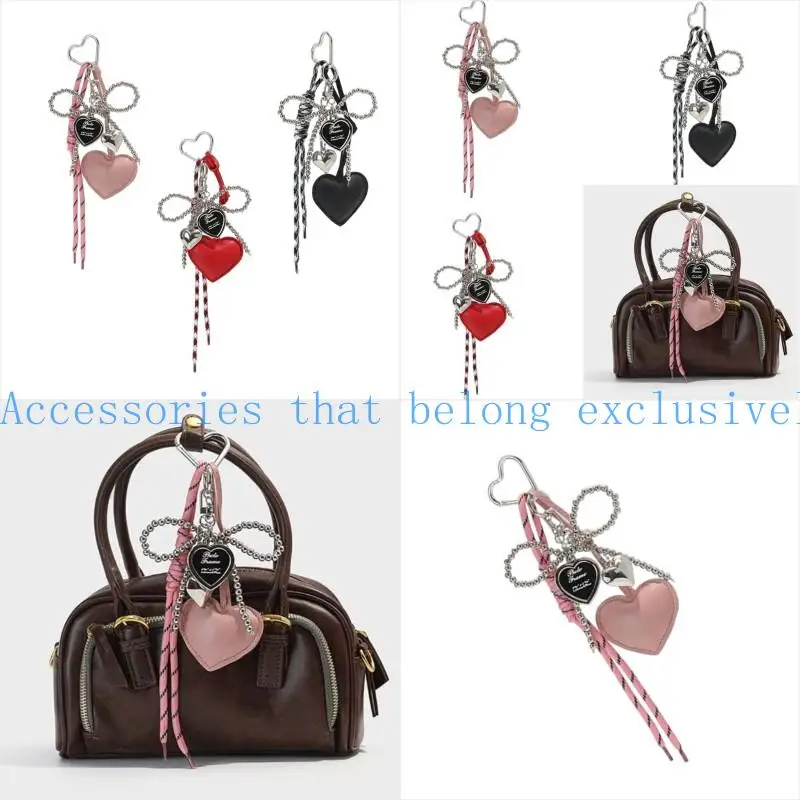 

31BB Vintage Inspired Braided Rope Keychain With Heart Charm Glossy Leather Bowknot Car Keyring Handmade Bag Accessory