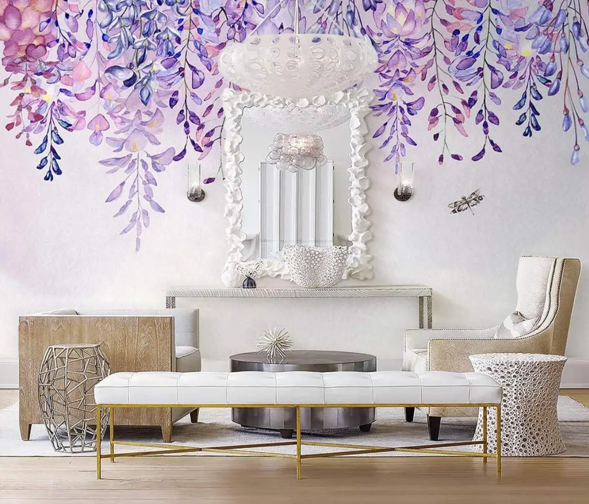 Custom wisteria romantic flowers wallpaper for bedroom walls TV background photo 3D mural wallpapers for living room decoration