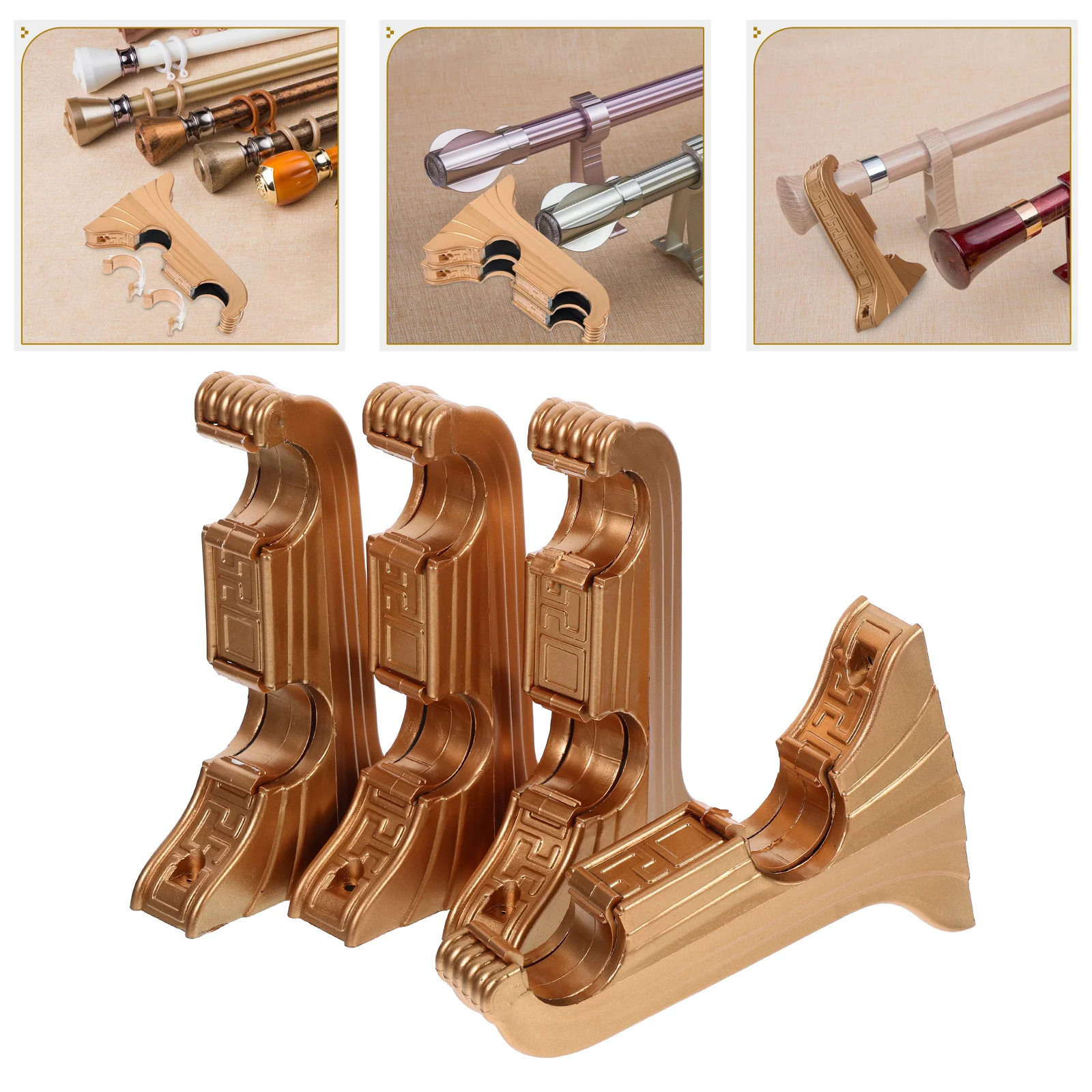 

4pcs Curtain Rod Bracket Plastic Wall Mounted Double Holder For 26-28Mm Diameter Bedroom Living Room Kitchen Office Window