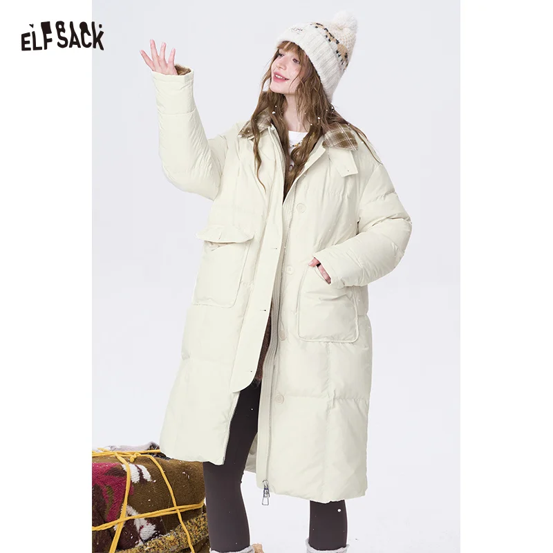 معطف ELFSACK كاجوال بسيط مع طية صدر السترة مخطط Preppy للنساء