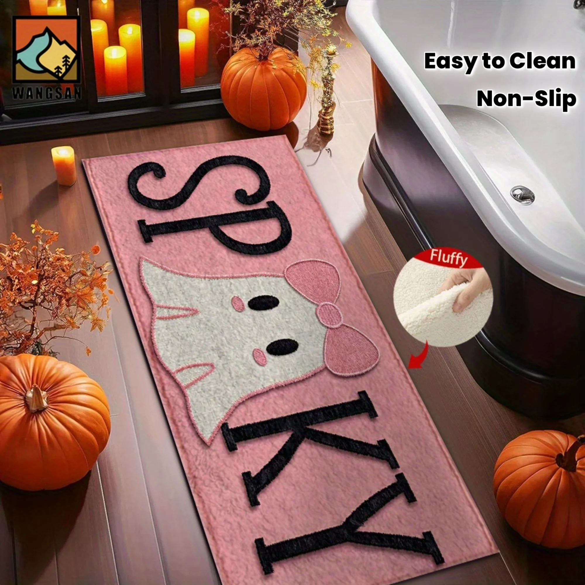 Cute Halloween Runner Rug Pink Ghost Spooky Letter Carpet For Bathroom Hallway Luxury Living Room Laundry Room Long Floor Mat