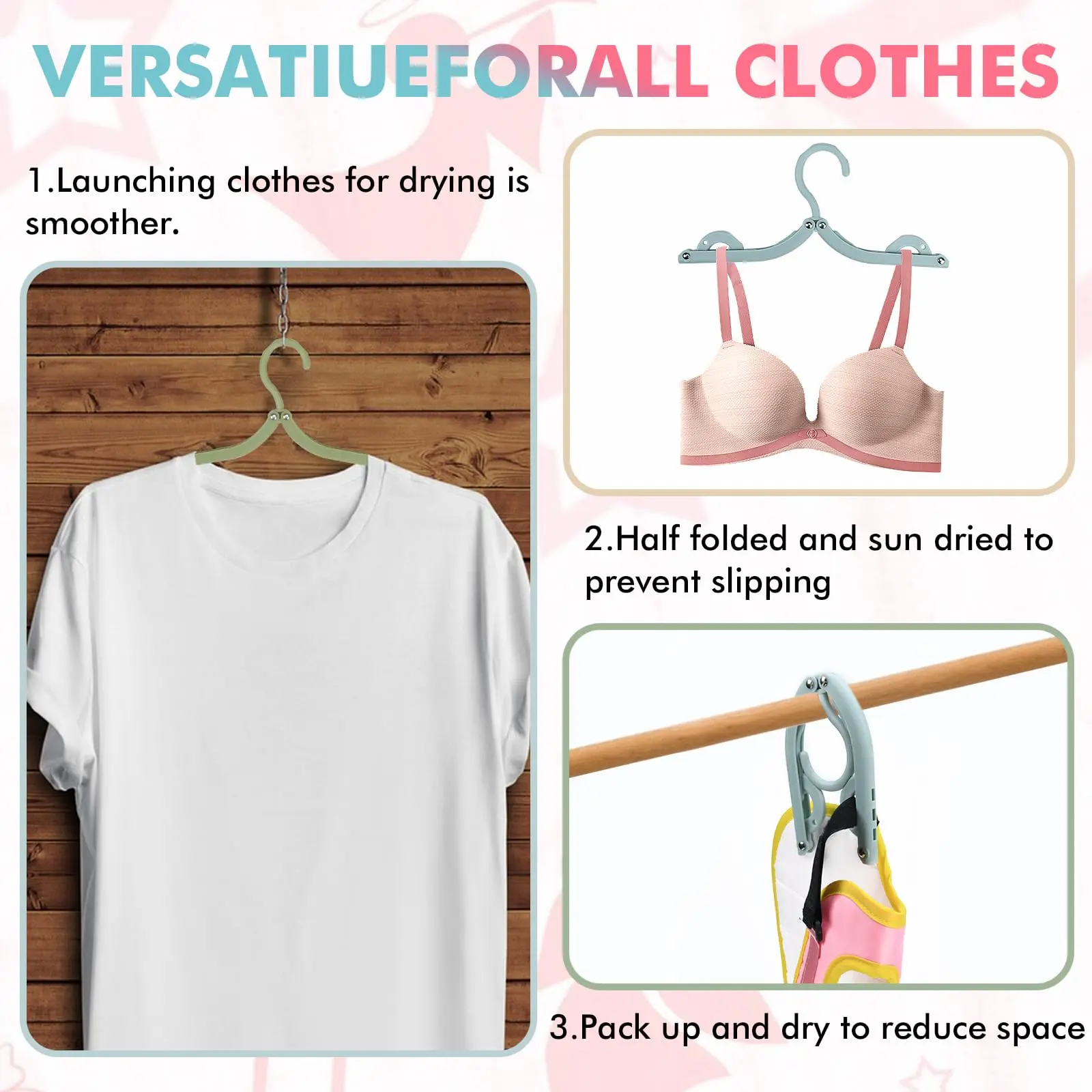 Folding Hanger Set With Clip for Clothes Drying Folding Hanger Rack Travel Folding Telescopic Portable Clothes Drying Rack