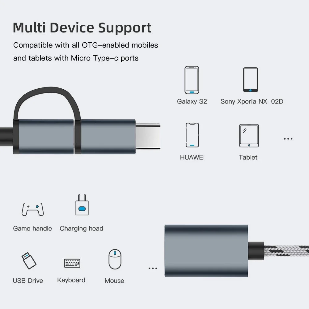 OTG Cable Type C To USB Adapter OTG Micro USB 3.0 2 In 1 Converter USB Type-C Socket for Printer Phone Android
