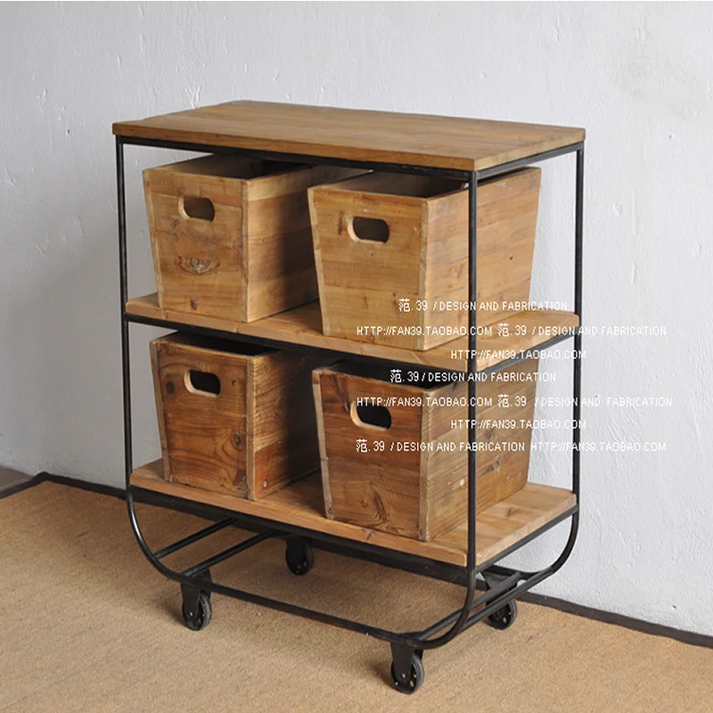 American rural all-solid wood dining side cabinet simple and old retro locker storage cabinet creative color